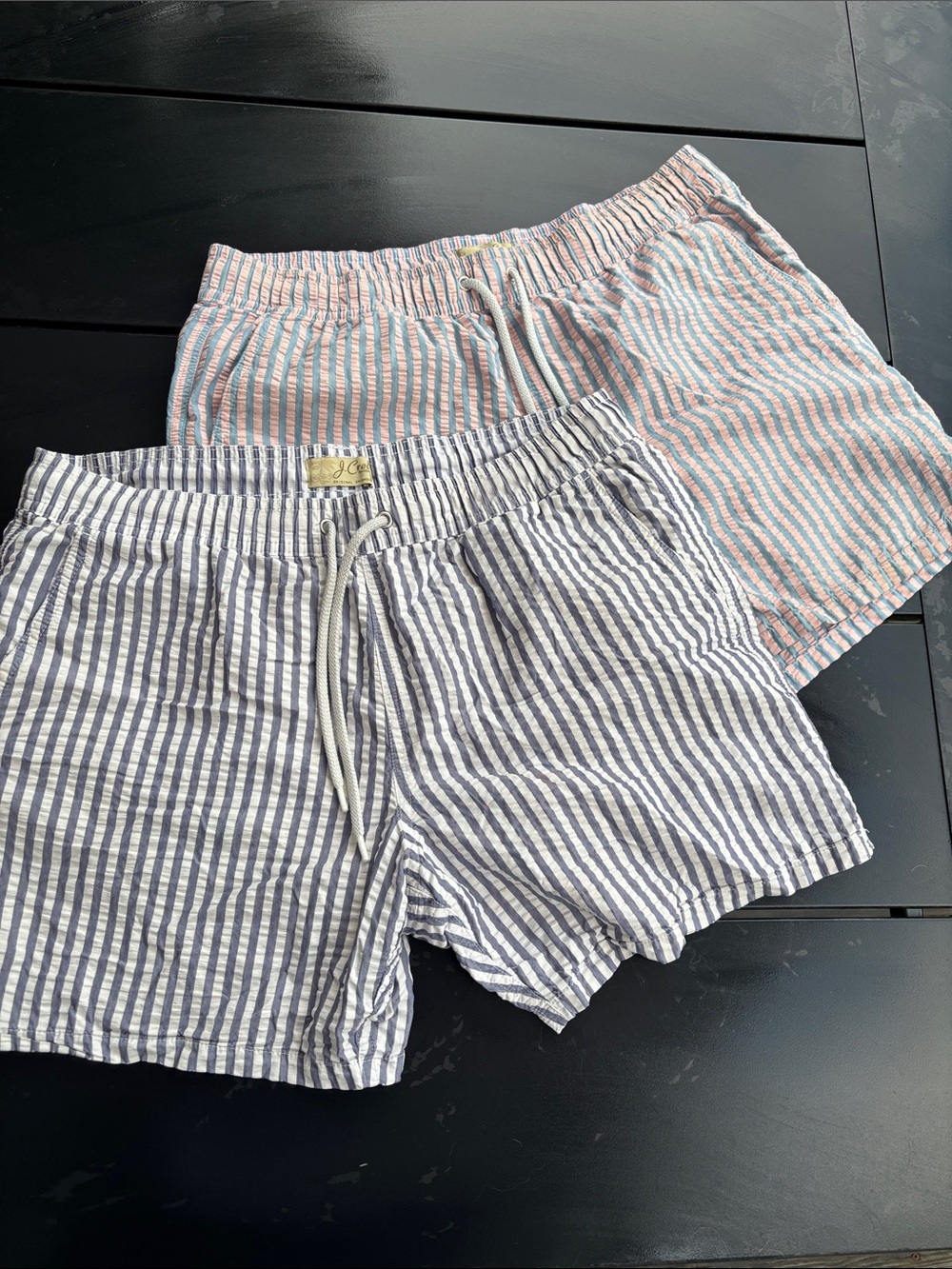 J. Crew Men's Striped 5” Swim Shorts — Blue/White & Pink/Blue 2 Pack